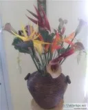 Brown Pottery Vase wMixed Floral Arrangement