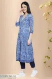 Blue Block Print Cotton Kurta - Rose Shree