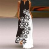 Black and white flower sleveless dress