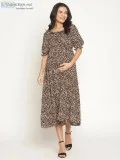 Nursing Friendly Casual Maternity Midi Dress - Animal Print