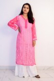 Buy Hand Embroidered Lucknowi Chikan Pink Georgette Kurti