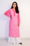 Buy Hand Embroidered Lucknowi Chikan Pink Georgette Kurti