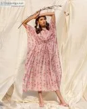 Best Pink Cotton Floral Printed Kaftan