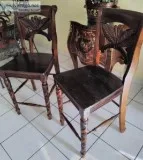 Set of Carved Wood Bar Stools