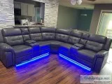 Grey leather LED recliner sectional