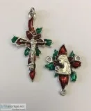 Crucifix and Center Set - Pewter Christmas Poinsettia Set