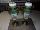Vintage Porcelain-gilt Bronze urns sign Carl Larsen