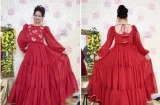 Buy Maroon Embroidered Massive Flare Dress