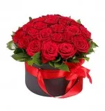 Red Roses with Greenery Box