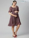 Saree Style Long Sleeve Pregnant Lady Dress - Floral Print