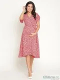 Short Sleeve Floral Print Maternity Dress - Dark Pink