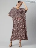 Floral Cotton Maternkity Kaftan Dress - V-neck