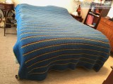 Blanket handmade heavy blue Burgundy and yellow stripes