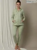 2pc. Rib Knit Maternity Zippered Hoodie and Jogger Set- Green