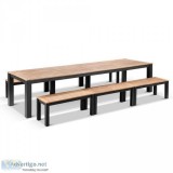 Balmoral 3.55m Outdoor Teak Top Aluminium Table with Bench Seats