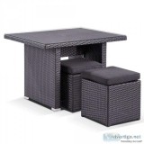 Shop Wicker Dining Coffee Table with 2 Stowaway Ottomans