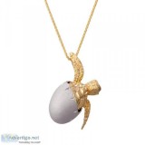 14K Two Tone Hatching Turtle Pendant With 2 Diamonds