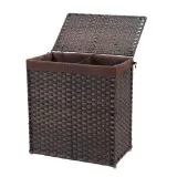 Divided Laundry Hamper Synthetic Rattan Handwoven