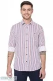 Men s Full Sleeve White and Red Stripe Casual Slim Fit Shirt