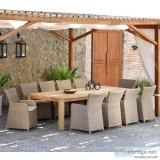 Buy Cancun Teak Timber Table and Wicker Chairs Dining Setting Fo