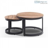 Balmoral Round Industrial Aluminium Teak Top Coffee Table Set