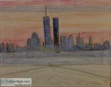 New York City Skyline With Twin Towers In Fall Sunset GG &ndash 