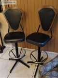 Pair of Black Leather Swivel Bar Stools