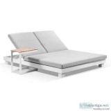 Santorini Aluminium Double Sun Lounge In White Slide Table