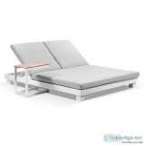 Santorini Aluminium Double Sun Lounge In White Slide Table