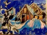 Holiday Winter Wonderland Cabin Scene &ndash 9&Prime x 12&Prime 