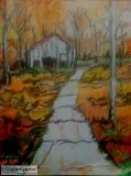 Old Country Barn and Autumn Fall Trees Scene &ndash 9&Prime x 12