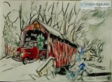 Evergreen Vermont Old Truck Bridge Scene &ndash 9&rdquo x 12&rdq