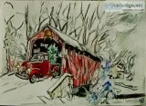 Evergreen Vermont Old Truck Bridge Scene &ndash 9&rdquo x 12&rdq