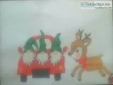 Elfs On Car and Female Deer GG &ndash 8&Prime x 11&Prime Paintin
