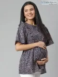 Maternity and Nursing Ruffle Trim Belted Floral Blouse