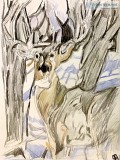 Big Buck In Snow Art &ndash 9&rdquo x 12&rdquo Colored Pencil
