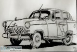 Old Ford Black and White Mustang &ndash 9&rdquo x 12&rdquo Charc