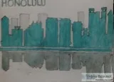 Honolulu Hawaii City Skyline GG &ndash 9&rdquo x 12&rdquo Colore