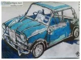 Old Blue Mini Cooper 1 &ndash 9&Prime x 12&Prime Colored Pencil