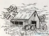 Old Black and White Barn Snow Field With Tractor GG &ndash 8&rdq