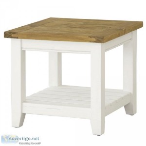 Shop Indoor Side Table In Brushed White With Natural Timber Top