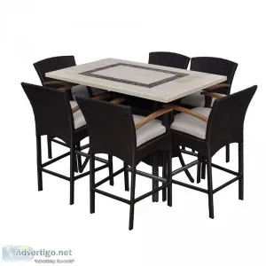 Outdoor Wicker Furniture Wanika Stone Top 6 Seater Bar Set