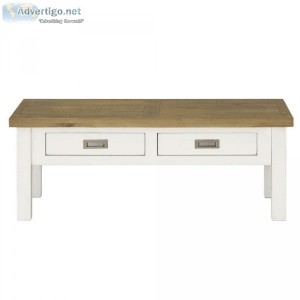 Coffee Table In Brushed White With Natural Timber Top
