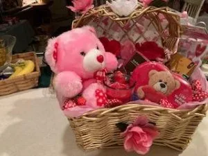 Valentine sweetie pink bear basket with goodies