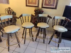 Set of 4 Colonial Wood Spindle Back Captains Swivel Bar Stool