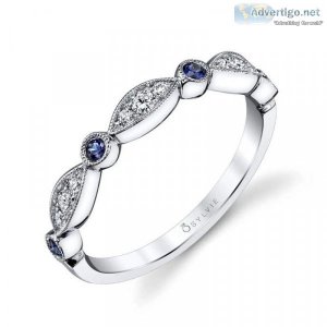Blue Sapphire and Diamond Vintage Wedding Band &ndash Talia