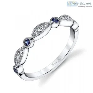 Blue Sapphire and Diamond Vintage Wedding Band &ndash Talia
