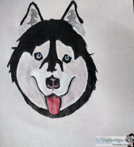 Black and White Colored Winter Sled Dog GG &ndash 8.5&Prime x 11