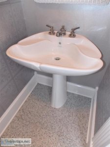 White Pedestal Sink With Matching Toilet and 2 Additional Drop S