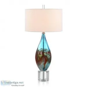 John Richard Sea Blue Marbled Handblown Art Glass Table Lamp Lam